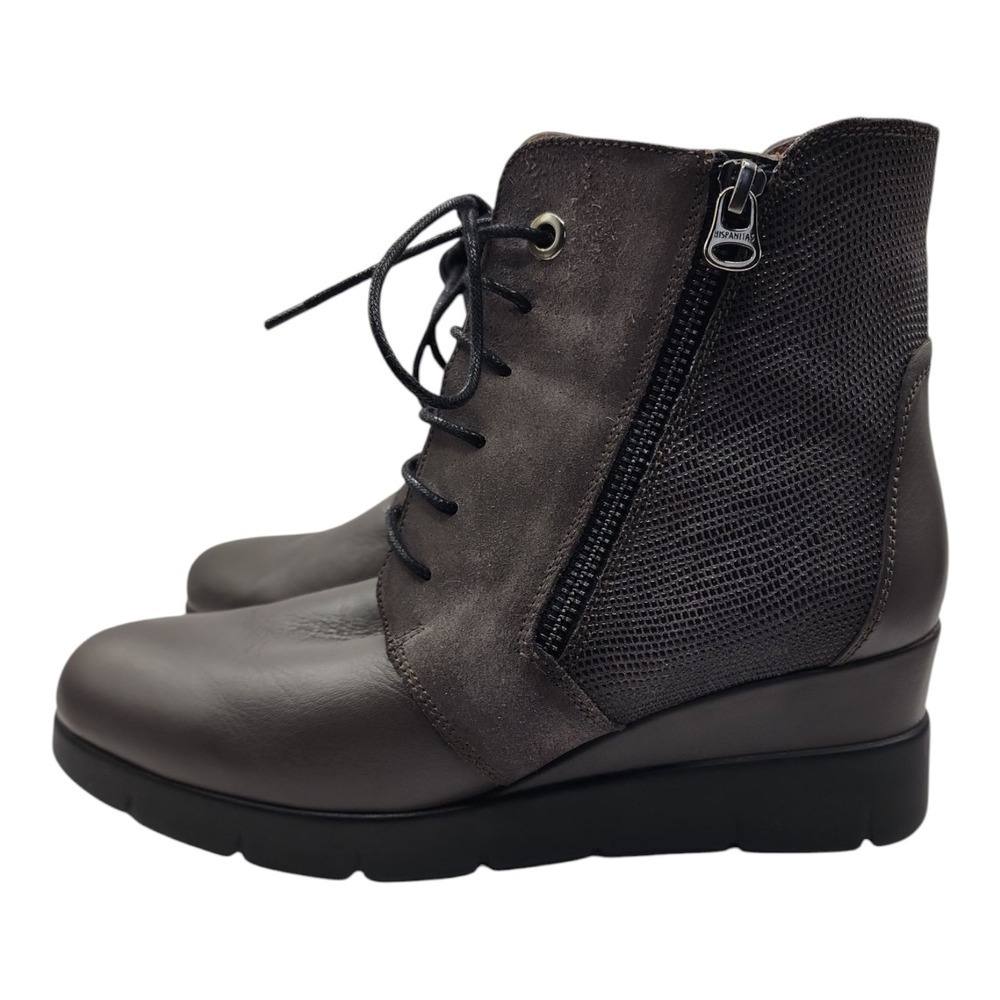 European Comfort Leather Booties Hispanitas Spain Lace Up Ankle Boots 38 (7.5-8) - Picture 6 of 14